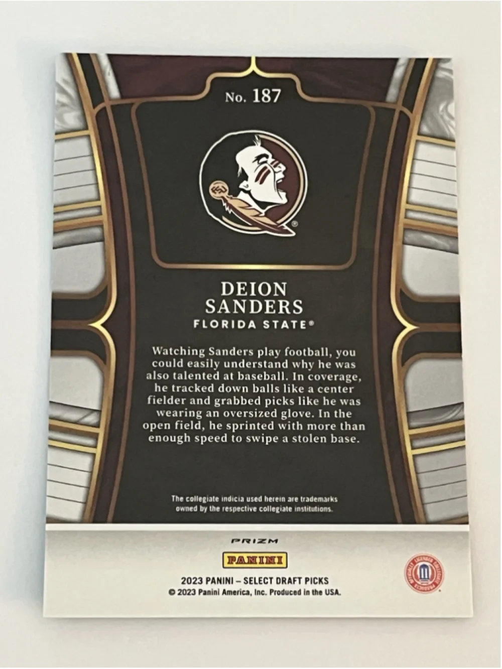 Deion Sanders 2023 Panini Select Draft Picks Field Level Green Squares Prizm 187
